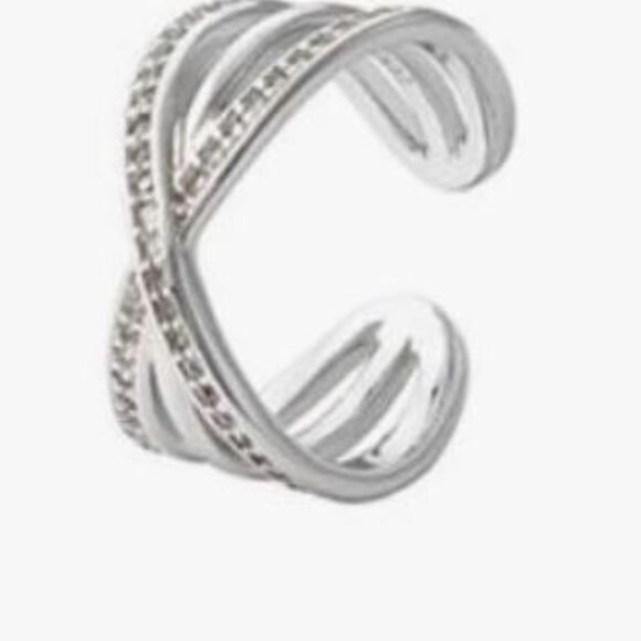 Ashylnn Avenue Aurora 18K White Gold Plated Echo Ring Size 6 Pave Gemstone .44 C - Picture 1 of 7